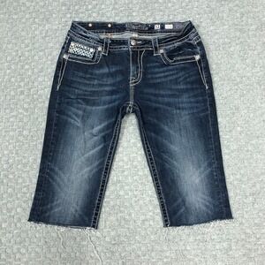 Miss Me Jeans Capri Womens 31 Blue Signature Cut Off Raw Hem Embellished Pockets